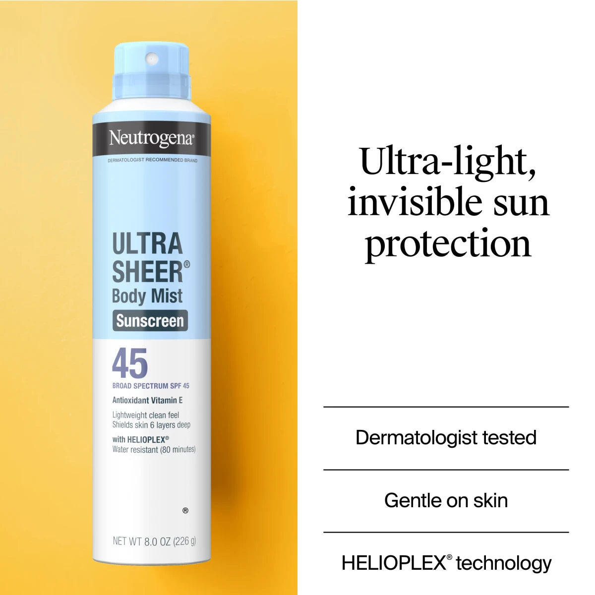 Neutrogena® Ultra Sheer Body Mist Sunscreen Spray Broad Spectrum SPF 45 product image 3