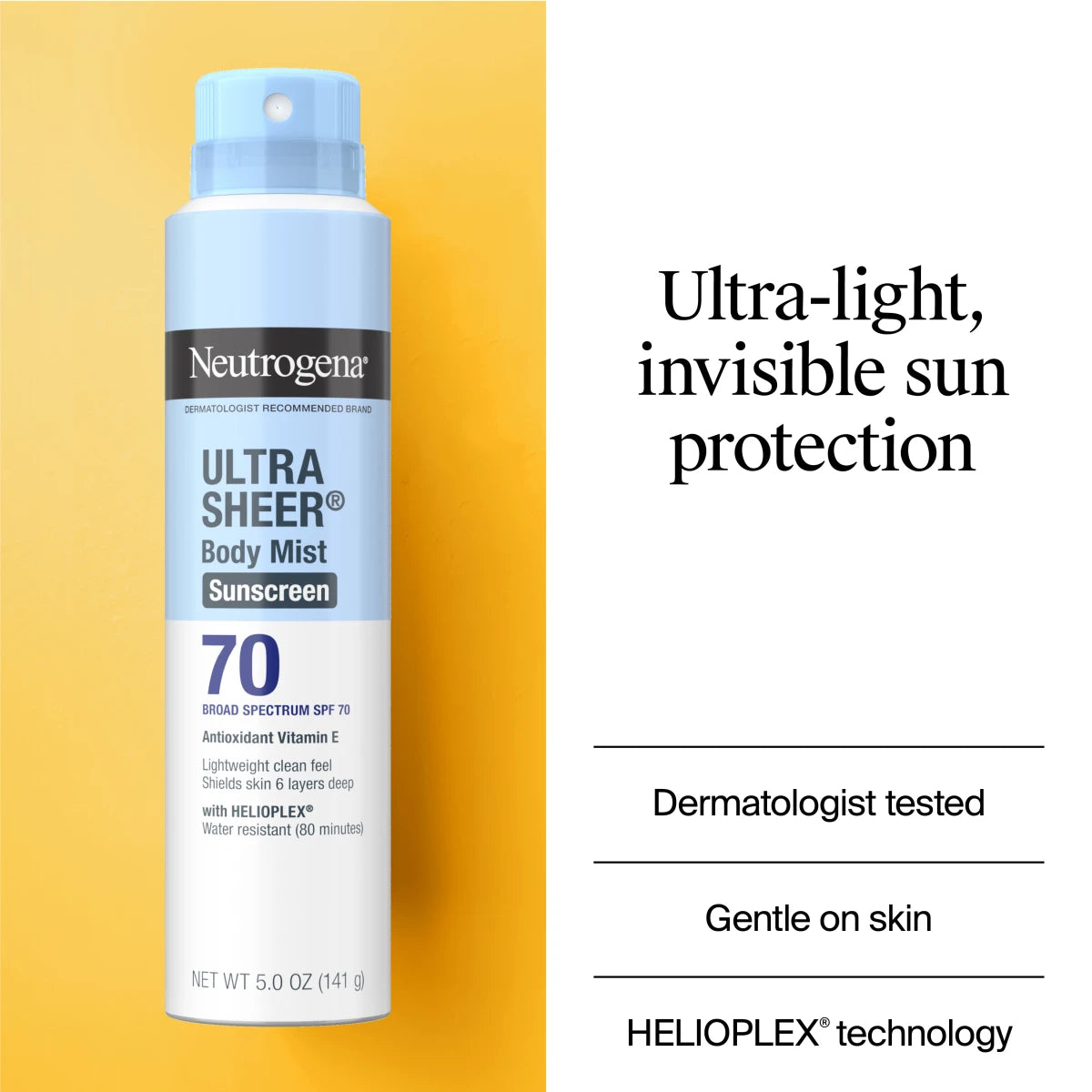 Neutrogena® Ultra Sheer Body Mist Sunscreen Broad Spectrum SPF 70 product image 3