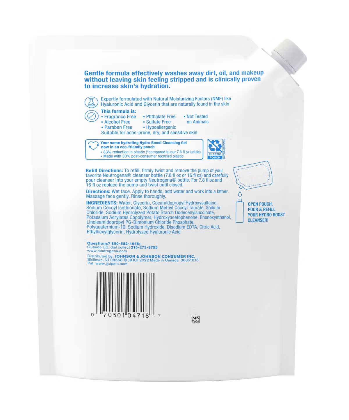 Neutrogena Hydro Boost Cleansing Gel, Fragrance Free, Refill Pouch product image 7