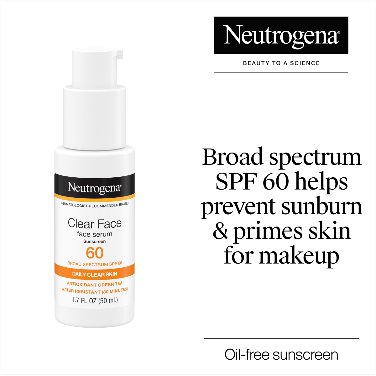 Neutrogena® Clear Face Serum Sunscreen with Green Tea Broad Spectrum SPF 60 Fragrance Free product image 2